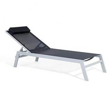 Tumbona de jardín Catania II con asiento de textil negro, marco de aluminio, reposacabezas ajustable y respaldo reclinable