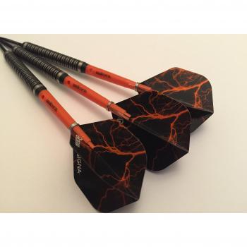 28 G naranja Thunder 90% juego de dardos de tungsteno, Unicorn Gripper tallos, metálico Naranja Lightning vuelos