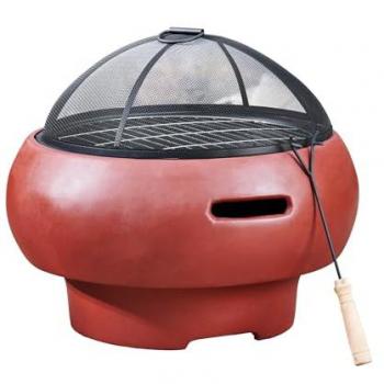 Teamson Home Outdoor 53cm Round Wood-Burning Fire Pit with Concrete Base - Red