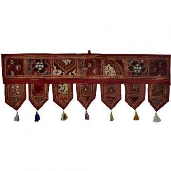 Ethnic Indian Home Decorative Patchwork & Embroidery Work Door Hanging Throw Tapestry, 39 X 13 Inches