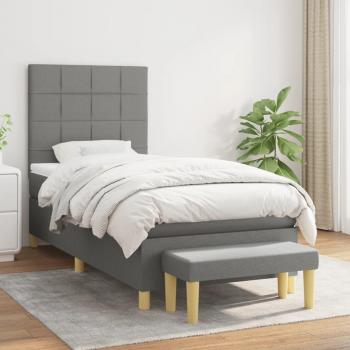 Cama box spring de muelles con colchón gris oscuro 100x200 cm Tela