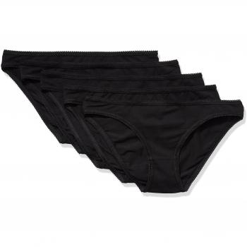 Marca Amazon - IRIS & LILLY Braguita Estilo Bikini de Algodón para Mujer, Pack de 5, Negro