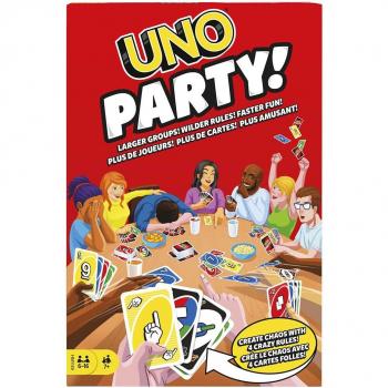 Mattel Games - Juego de cartas UNO Party! Mattel Games - Juego de cartas, incluye 112 cartas, reglas para juego en grupo, diseño colorido y divertido, adecuado para 2 a 10 jugadores, recomendado para mayores de 7
