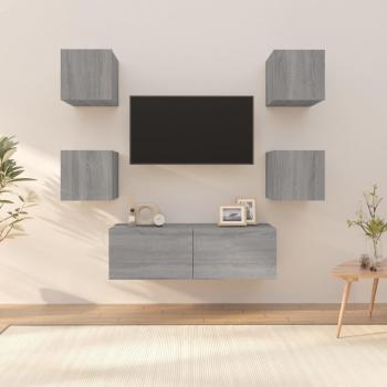Conjunto de muebles de TV de pared de madera multicapa gris Sonoma