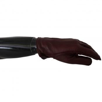 Dolce & Gabbana Maroon Wrist Length Mitten Leather Gloves - 10.5 | XXL, Luxury Maroon Lambskin Gloves for Women