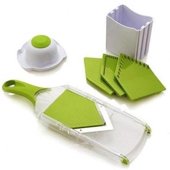 Mandolina compacta de cocina para cortar alimentos con cuchilla en V – corta y trocea frutas, verduras y queso de manera fina, uniforme y rápida