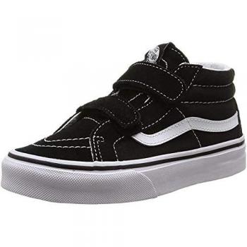 Zapatillas Vans Sk8-Mid Reissue V Junior Negro, características: diseño de caña media, cierre con velcro, color negro puro, suela de goma, plantilla acolchada para comodidad, ideal para niños pequeños y bebés