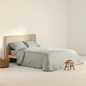 Funda Nórdica Satén 300 Hilos Ultimate Grey para Cama de 80 (140x200 cm) con Cierre con Botones Ocultos Transparentes