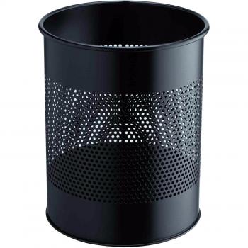Durable 331001 Basurero de metal redondo de 15 litros, perforación 165 mm, Negro
