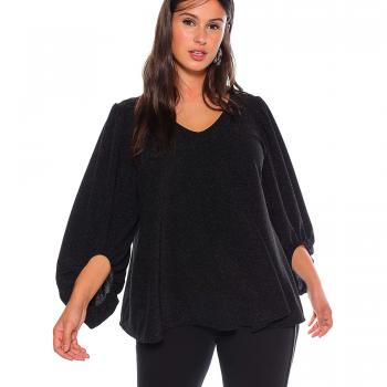 Jersey con Corte evasé y Manga 3/4 con elástico Mujer - 029826,Negro,XXL