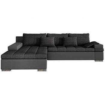 Sofá rinconero Comfivo 113, gris, con función de descanso y caja de ropa de cama, 310x175x83cm