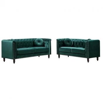 Sofás 3+2 plazas de terciopelo verde esmeralda modelo TURNER