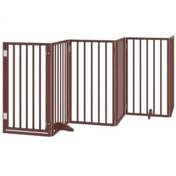 vidaXL Dog Gate with Door Foldable 6 Panels Brown 300 cm Poplar Wood