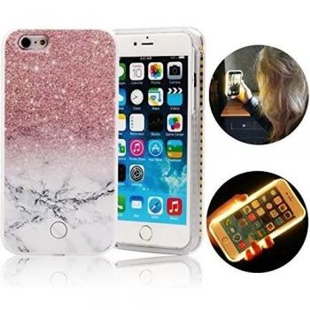 Sunroyal® para Apple 6 Funda con Luz para Selfies PC Trasera Ultra Fino Slim Fit Case Plástico Luz LED Carcasa Duro Funda de Iphone 6S 4.7 Móvil Iluminada con LED en los Lados Selfie Cover Shell-Estrella Rosa Blanco Gradiente