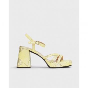 Sandalias de tacón de piel para mujer con hebilla y suela de goma