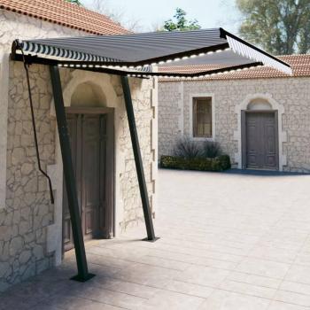 Toldo automático LED con sensor de viento, 3,5x2,5 m, azul y blanco, resistente al agua, sombrilla retráctil para balcón jardín terraza