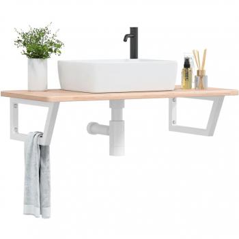 Estante de lavabo de pared de acero y madera maciza de roble Vidaxl 778488