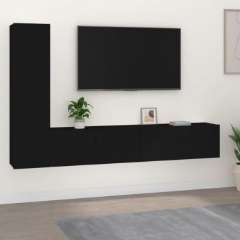 vidaXL Set de muebles para TV 4 piezas madera contrachapada negra 80x30x30 cm, Mueble de salón, Mueble TV, Mesa de TV