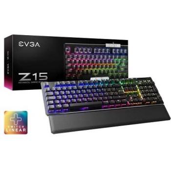 EVGA Z15 RGB Gaming Keyboard, RGB Backlit LED, Hot Swappable Mechanical Kailh Speed Silver Switches