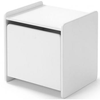 Mesilla de Noche Kiddy Blanca con 1 Puerta, MDF Lacado, Dimensiones 40x41x36 cm
