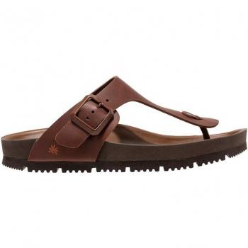 Sandalias planas unisex de piel 1617 Burdeos marrón con cierre de hebilla