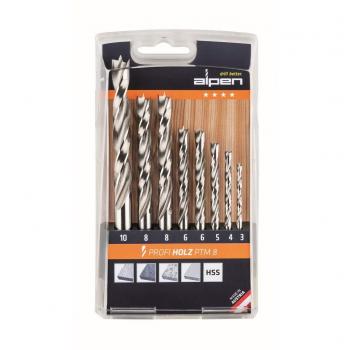 Alpen HSS Spiralbohrer Profi - Juego de brocas de madera, 8 piezas en casete de plástico, incluye diámetros: 3 mm, 4 mm, 5 mm, 6 mm (2x), 8