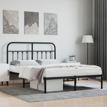 Cama con cabecero negro 140x190 cm