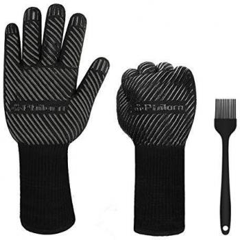 PHILORN 1472 °F Guante para Asar Resistente al Calor con Silicona Cepillo para Barbacoa Cinco Dedos Guantes para Hornos de Tejar Cocina Mitones de Cocina para Exteriores 1 par