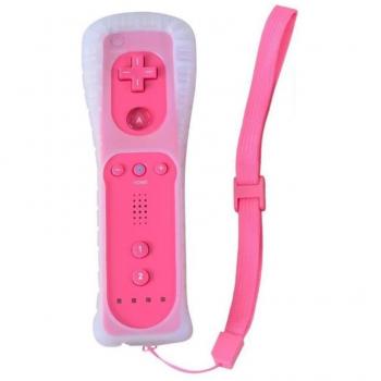 AMO - Mando a distancia compatible con Nintendo WII y funda de silicona rosa brillante