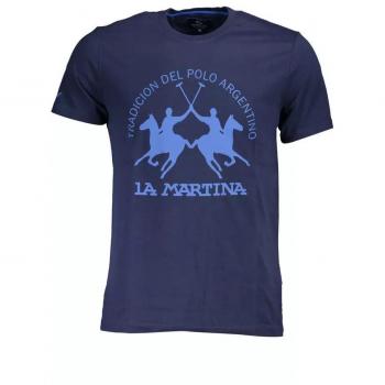 La Martina Blue Cotton T-Shirt - M, T-Shirts, male, Blue, Size: M, Cotton T-Shirt with Short Sleeves and Logo Print