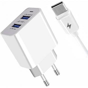 APOKIN® Cargador Tipo C Doble con Cable Tipo C 3.0 20W Compatible Samsung Galaxy A12 A51 A71 A52 5G A50 A20E A20 A30S A30 M20 M30S,Huawei, Xiaomi, Vivo, Realme, OPPO. Cable Tipo C