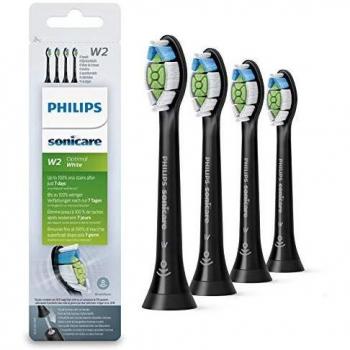 Tetes de brosses Philips Sonicare HX6064/11 - Optimal White W2 - Taille standard - Clipsables - Lot de 4 - Noir