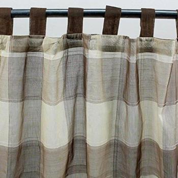 Visillo de algodón beige 110x250 cm con diseño a cuadros vintage