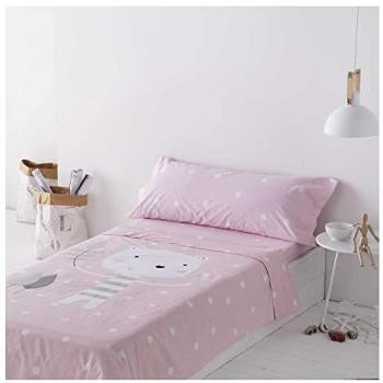 Juego de Sábanas Infantil/Juvenil Jorge Pink 100% Algodón para Cama de 105 x 190/200 cm - Incluye Sábana Encimera, Sábana Bajera Ajustable y Funda de