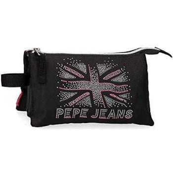Pepe Jeans Ada Estuche Tres Compartimentos Negro 22x12x5 cms Poliéster