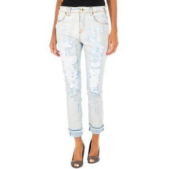 MET-Pantalón Tejano Largo corte recto 10DBF0667 para mujer