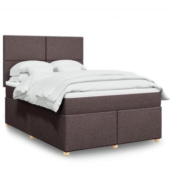 Cama Box Spring con Colchón de Tela Marrón Oscuro 140x190 cm