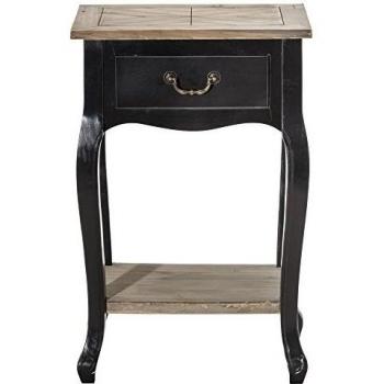 miaVILLA mesa mesilla con cajón, estilo antiguo envejecido, madera, negro natural aprox. 40 x 30 x 62 cm
