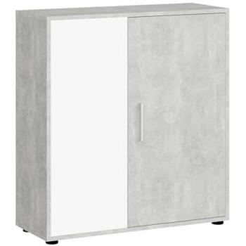 Aparador Industrial Rom Blanco y Gris Cemento con 2 Puertas y 1 Estante - 80 cm