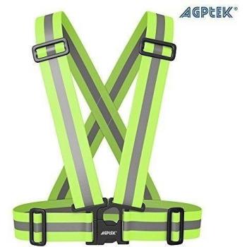 AGPtek Alta Calidad- Arnés Chaleco Reflectante - Alta visibilidad para Seguridad de Día y Noche Cuando Correr, Caminar o en Bicicleta en Moto, para Hacer Deportes– Ajustable -Ligero – de Material Elástico y Impermeable – Tira Reflectante de Anchu