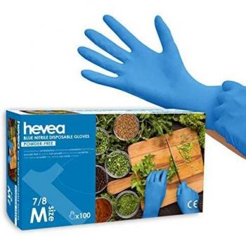 Hevea - Guantes de nitrilo desechables. Sin polvo ni látex. 1 caja de 100 guantes. Talla: M