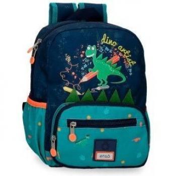 MOCHILA ENSO DINO ARTIST PREESCOLAR 28CM MULTICOLOR CON BOLSILLOS LATERALES Y FRONTALES