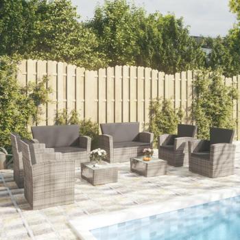 8-Piece Grey Poly Rattan Garden Lounge Set with Cushions