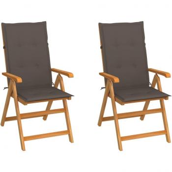 Sillas de jardín 2 piezas con almohadas de madera maciza de teca en color taupe