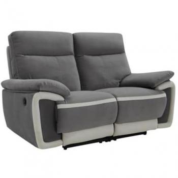 Sofá de 2 plazas relax eléctrico de terciopelo METTI - Gris con bandas crudo