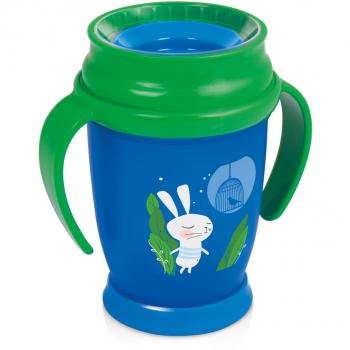 LOVI Junior - Taza 360º con asas, diseño Follow the rabbit, 250 ml, color verde