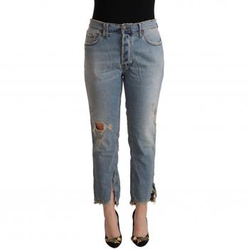 CYCLE Light Blue Distressed Mid Waist Cropped Denim Jeans - W34