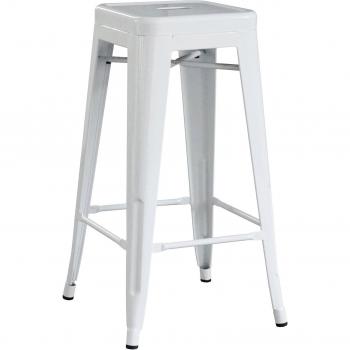 Decoración Vintage Indiana - Taburete metalico alto, 42 x 42 x 77 cm, color blanco