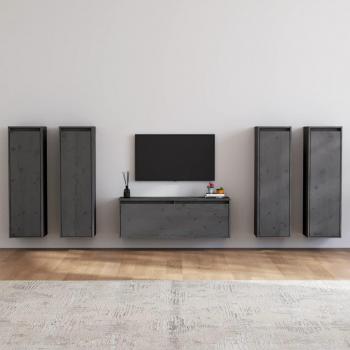 Mueble para TV 5 piezas madera maciza de pino gris