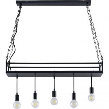 Lámpara colgante Lindby Kirista, 5 luces, negra, 100 cm, vintage, hecha de metal, para salón y comedor, con casquillos E27